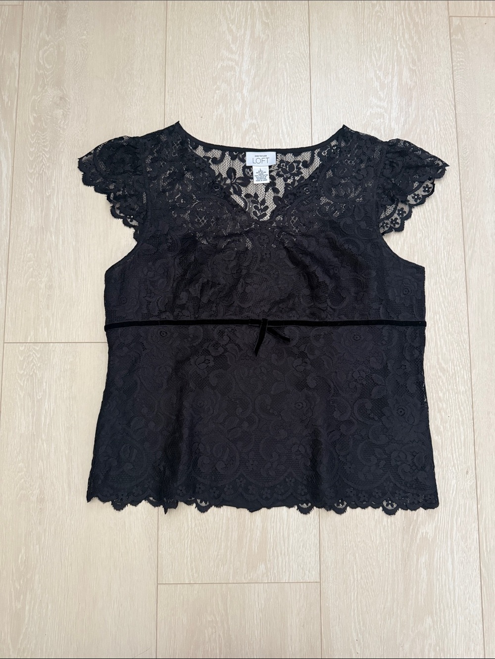 LOFT Black Floral Lace Overlay Top